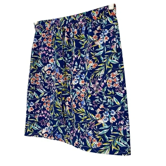 Talbots summer navy blue colorful floral preppy stretchy waist band skirt size 8 - Picture 4 of 8